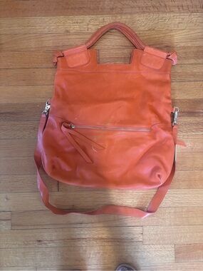 Foley + Corinna Bag Orange Leather Large Tote Bag with Detachable Strap